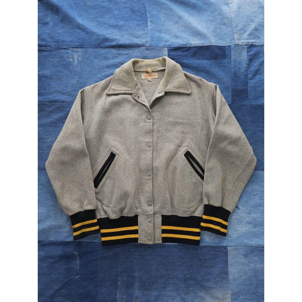 Vintage 1950s Mitchell & Ness Sporting Goods Grey Wool Varsity Jacket Women's XL
